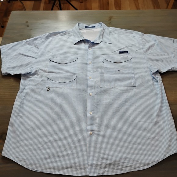 Columbia PFG Shirt Mens 4XL Big Blue Gingham Omni Shade Short Sleeve Fishing - Picture 2 of 14